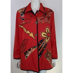 Red 90s Festival Boho Jacket Animal Print Distressed